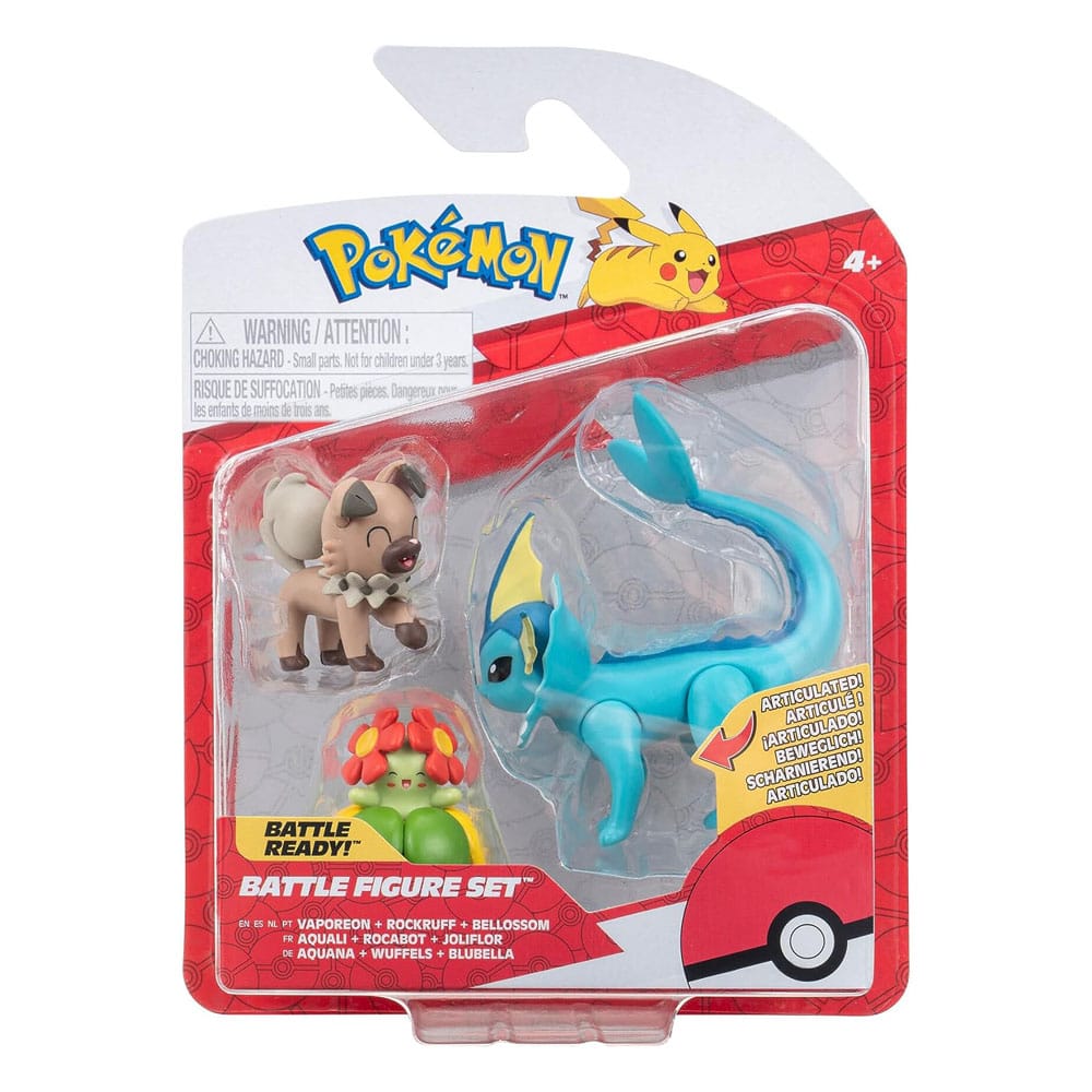 Pokémon Pack de 3 Figuras Battle Figure Set Rockruff, Bellossom, Vaporeon