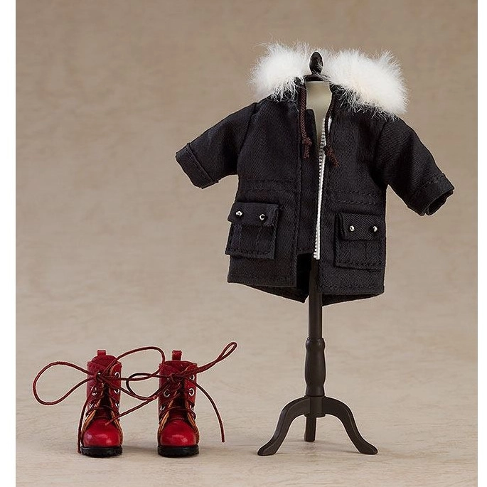 Original Character Parts for Nendoroid Doll Figures Warm Clothing Set: Boots & Mod Coat (Black)